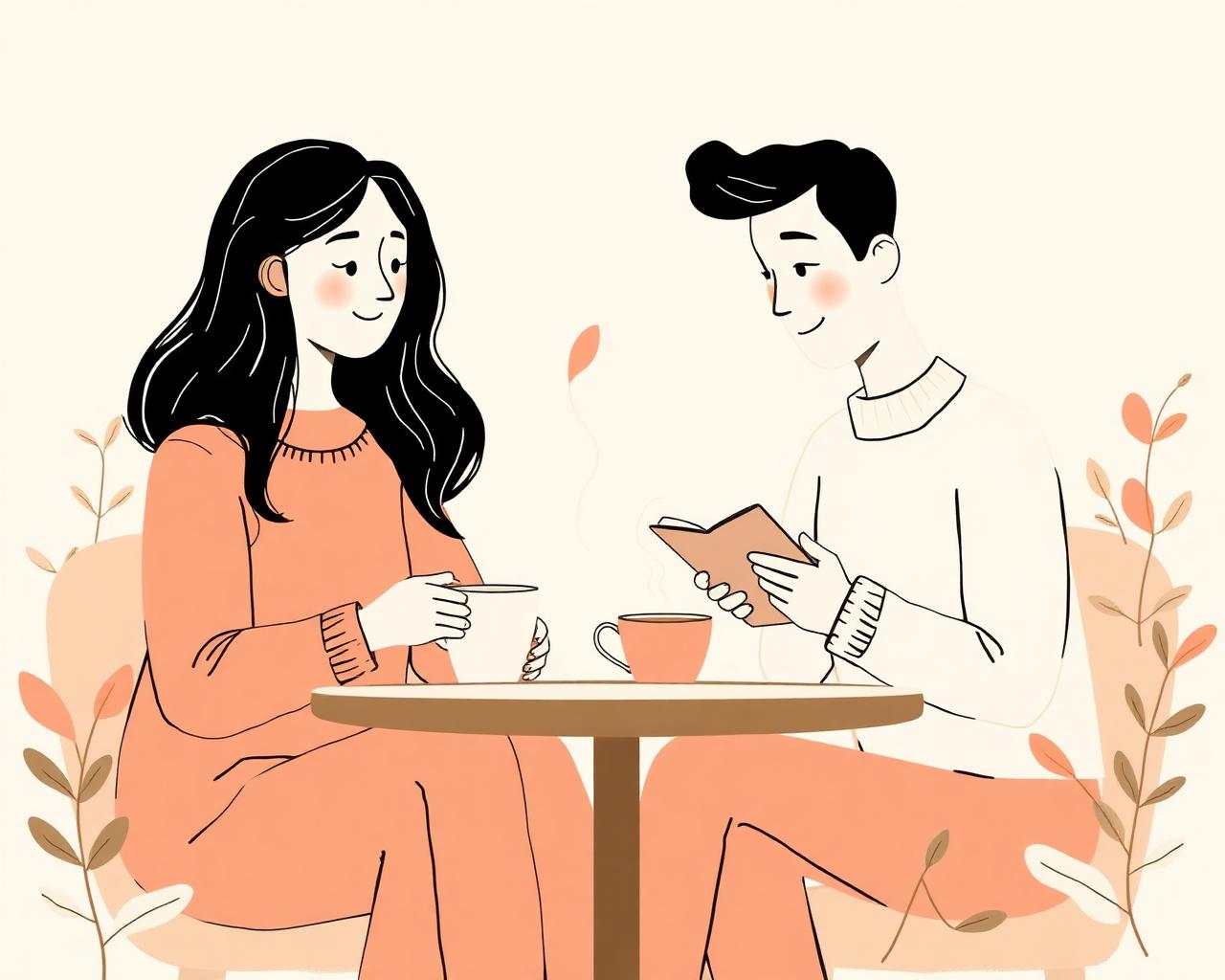 Two people having a warm, empathetic conversation over tea